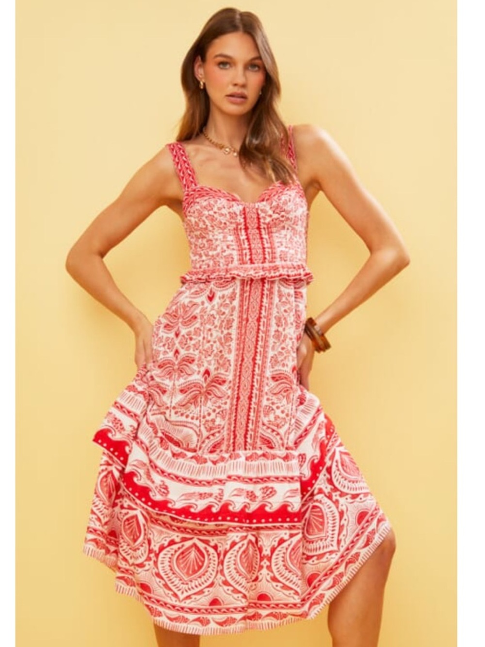 FARM Rio Red River Ride LENZING™ ECOVERO™ Euroflax™ Midi Dress Size Medium - Picture 13 of 13
